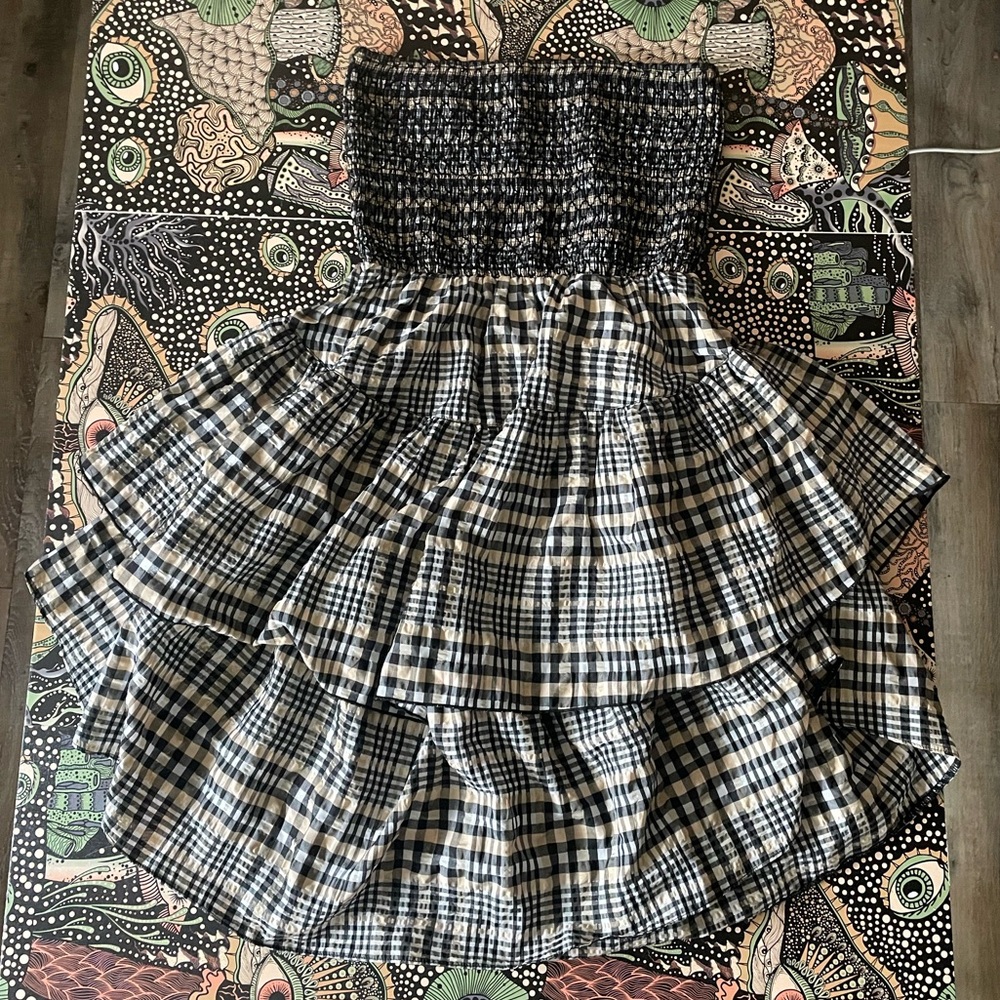 Ganni plaid smocked tube dress